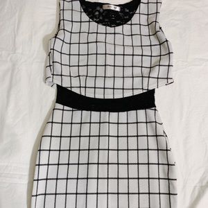Black and White Checkered Body Con with Lace Inset